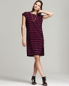 A side-button placket puts a preppy spin DKNY's striped dress.