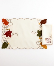 Crafted with intricate cutwork, rich embroidery and suede detail, these easy-care Sterling Forest placemats ensure a rich and beautiful harvest table.