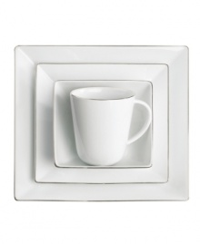 Simply elegant from Charter Club dinnerware. Dishes, like the Platinum Fine Line Square place settings, are for everyday meals but have a banded edge that shines on formal tables. A flawless choice for every occasion.