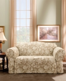 A floral take on classic cotton, the printed Verona slipcover from Sure Fit provides any style furniture with a sleek, draped look. Back elastic and inner pleating reduces the need for tucking, leaving an elegant finish.