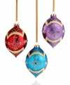 In a classic teardrop silhouette, this set of three ornaments adds a layer of sparkle to your tree with luxe gold glitter and a traditional cross design.