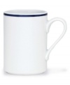 Named for a trendy Copenhagen neighborhood but designed with timeless style, the Christianshavn Blue mug features a band of navy in pristine white porcelain. From Dansk.