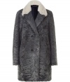 Sumptuous and stylish, this Persian lamb coat from Jil Sander elevates your cold weather looks - Wide lapels with fur trim, long sleeves, front button placket, double-breasted, straight silhouette - Style with a figure-enhancing cocktail sheath, heels, and a crossbody bag