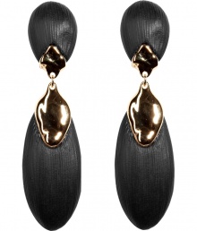 These glamorous earrings are an ultra-chic addition to any outfit - Dramatic teardrop-shaped black Lucite with gold-plated touches, clip-on style - Style with elevated basics for day or with cocktail-ready attire for evening - Made by famous jewelry genius and celeb favorite Alexis Bittar