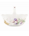 Spring is perpetually in season with the whimsical Butterfly Meadow basket from Lenox. A handled design with colorful blooms and butterflies in scalloped white porcelain lends country charm to any setting. Qualifies for Rebate