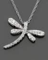 The whimsical dragonfly gets a chic update from sparkling, round-cut diamonds (1/5 ct. t.w.). Set in 14k white gold. Chain measures 18 inches; 2/5 inch drop.