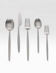 Modern silhouettes for any meal, crafted with fine contours and organic lines in brushed stainless steel. From the Night Collection Set includes fork, dessert fork, teaspoon, soup spoon and knife Brushed stainless steel Dishwasher safe Imported 