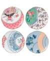 Your table, in bloom. These Butterfly Bloom tea plates from Wedgewood offers a look of vintage-inspired beauty, featuring fanciful florals, graceful butterflies and lustrous golden accents for a splendid presentation.