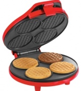 You'll simply melt for this ice cream sandwich maker. Have your favorite treat in your hands in no time at all right in the comfort of your home. Baking faster than a traditional oven, this chef's essential features nonstick cooking plates that make 2 sandwiches at a time-simply add your favorite ice cream & devour. 1-year warranty. Model 13662.