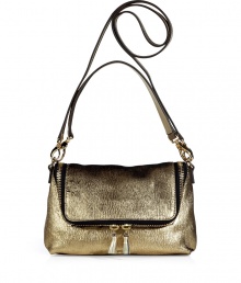 An attention-grabbing accessory for the new season, this crossbody bag from Anya Hindmarch is a metallic must-have - Front flap with dual-zip pocket, convertible carrying handle and shoulder strap, back zip pocket, metallic textured leather - Pair with a slinky cocktail frock or wide leg trousers and a silk blouse