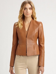 Supple leather, tailored in a sleek, refined silhouette.V necklineFront hook-and-eye closuresFlared peplumPanel constructionFully linedAbout 21 from shoulder to hemLeatherDry cleanImported of French fabricModel shown is 5'10 (177cm) wearing US size 4. 