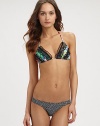 A fashion-forward, mix-and-match swim design featuring a glamorous floral top accented by lace details and a stretch bottom with a contrasting print.Halter strap ties at neckTriangle cupsPretty lace detailsBack tie closureStretch bottomFully lined80% polyamide/20% elastaneHand washImported