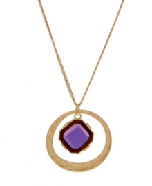 Shape up! A cut-out circle and purple square enhance the the asymmetrical shape of Kenneth Cole New York's chic pendant necklace. Crafted in gold tone mixed metal. Approximate length: 16 inches + 3-inch extender. Approximate drop: 1-1/2 inches.