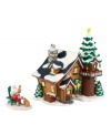 See another side of Santa in this Department 56 gift set. When he and Rudoph aren't circling the globe, Father Christmas takes to whittling figurines at his cozy North Pole retreat.