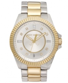 An oversized Stella collection timepiece with golden accents and Swarovski sparkle, by Juicy Couture.