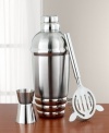 Whether you prefer it shaken or stirred, this classic set worthy of James Bond inspires the perfect martini. Rendered in  polished stainless steel, the shaker, strainer and jigger are the accouterments that allow you to create the perfectly-made drink each and every time. Imported. Qualifies for Rebate