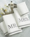 A great gift idea for the newlyweds on your list. This elegant four-piece set includes: Mr. and Mrs. embroidered towels and two hand towels with a decorative border.