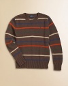 A multi-striped crewneck sweater is perfectly preppy for any season in a flat-knit blend of cotton and wool.CrewneckLong sleevesPullover styleRibbed cuffs and hem80% cotton/20% woolMachine washImported