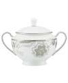 A fine vintage. The Paisley Terrace sugar bowl elevates even the most elegant settings with breezy florals grounded in graceful white porcelain. With luxe platinum banding to complement the rest of the Lenox dinnerware collection. Qualifies for Rebate