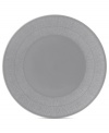 Effortlessly chic, the Simplicity dinner plate by Vera Wang Wedgwood features a minimalist shape in casual porcelain lined with neutral cream and gray.