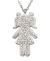 This irresistible pendant sparkles in clear Swarovski crystal pavé. It comes on a silver tone mixed metal  chain. Combine the Nao Girl and Nao Boy Pendants for a trendy black and white look. Approximate length: 17-1/2 inches. Approximate drop: 1-1/8 inches.