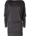 Luxurious dress by hot French label Jay Ahr - Flattering top in rayon stretch and sexy mini skirt made of fine wool - Feminine two piece silhouette, looks like a top and skirt - In fashion color combination dark grey/anthracite - The top is cut straight with long, slim sleeves - Incredibly stylish, classy, ​.​.trendy - Pair with booties, platform pumps or peep toes