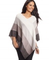 JM Collection's petite poncho features a dazzling metallic finish and chic stripes -- perfect for day or night!