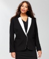 Infuse your outfit with a bit of menswear-inspired style with this tailored plus size blazer from INC, featuring a striking contrasting lapel.