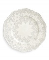 Handcrafted in the Italian tradition, the Merletto salad plate is intricately embellished with a lacy floral texture and painted a creamy antique white. An elegant companion to Arte Italica dinnerware.