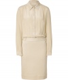 Exquisitely tailored with an undercurrent of ultra modern elegance, Philosophy di Alberta Ferrettis mixed-media dress is a super sophisticated choice - Shirt-style long sleeved top with pleated yolk, form-fitting skirt with belt loops - Softly tailored fit - Pair with flawless pumps and a ladylike handbag