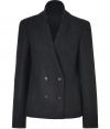 Sleek and sophisticated in timeless anthracite wool, Vanessa Brunos tailored jacket lends a chic polish to your outerwear collection - Notched collar, long sleeves, structured shoulders, double-breasted buttoned front, side slit pockets, tailored seaming - Tailored fit - Wear with everything from casual separates to dressy work sheaths