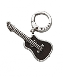 For style that rocks -- just add Fossil. This stage-worthy style features a black enamel and wood inlay guitar crafted in vintage silver tone mixed metal. Approximate length: 1-1/4 inches.