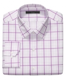 A classic pattern in a pleasing palette ups the ante on your suit. This Geoffrey Beene shirt gets you set for the day.