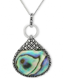 Inspire your look with ocean color. Genevieve & Grace's pretty teardrop-shaped pendant features abalone glass accents and glittering marcasite. Set in sterling silver. Approximate length: 18 inches. Approximate drop: 1-3/8 inches.