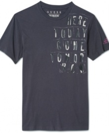 Leave your mark with this Here Today Gone Tomorrow crew neck short sleeve t-shirt by Guess Jeans.