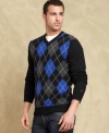 This argyle v-neck sweater from Tommy Hilfiger combines classic and preppy for a modern take on tradition.