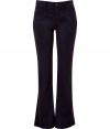 Abandon the all-black attire and add these dark grey flared pants from Theory into your wardrobe repertoire for a cool, urbane look - Zip and button closure, belt loops, front pockets, back welt pockets, slim fit with a flared leg - Pair with a blouson top, a bold-shouldered blazer, and stacked heel boots