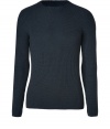 Give your timeless look an ultra modern redux with Costume Nationals navy ribbed pullover - Rounded neckline, long sleeves, contrast ribbed patterning at the top - Contemporary slim, straight fit - Team with tailored trousers and minimalist leather jackets