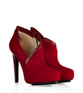 Finish your look on an alluring note with Burak Uyans red suede ankle boots, detailed with tonal embossed leather trim for contemporary results guaranteed to make an impact - Almond toe, inside zip, patent leather squared-off heel, overlasted platform - Ankle height - Wear with everything from chunky knit pullovers and cropped trousers to tailored sheath dresses and evening clutches