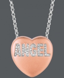 The perfect present for the sweetest girl. Sweethearts' stunning pendant is crafted from 14k rose gold over sterling silver, and its heart-shaped design features the word ANGEL in round-cut diamonds (1/10 ct. t.w.). Copyright © 2011 New England Confectionery Company. Approximate length: 16 inches + 2-inch extender. Approximate drop: 5/8 inch.