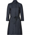 Ultra sleek in silk, Jil Sander Navys pleated shirtdress is an easy and elegant choice for all-season sophistication - Pointed collar, 3/4 sleeves, buttoned cuffs, partial hidden button-down front with snaps at waist, drawstring waistline, pleated front and back - Softly tailored fit - Wear with pumps and an oversized leather clutch