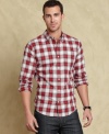 This red and white plaid shirt from Tommy Hilfiger should be a staple of your fall seasonal style.