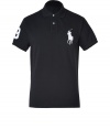 Detailed in breathable and durable cotton mesh, Ralph Laurens big pony polo is a cool modern take on this classic cut style - Small collar, button placket, short sleeves, oversized embroidered polo player at chest, number patch on sleeve, slit sides, high-low hemline - Classic fit - Wear with everything from jeans and sneakers to colored cords and loafers