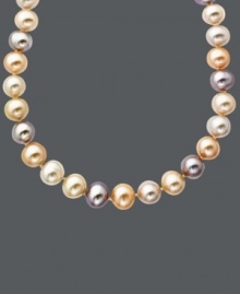 Sweet pastels add charm to any look. This multicolored cultured freshwater pearl strand necklace (8 mm) combines candy-colored pink, purple and white pearls with a 14k gold clasp. Approximate length: 18 inches.