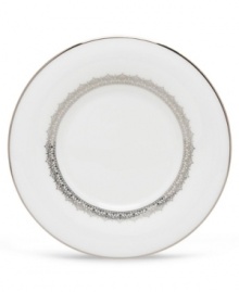 Inspired by the trim on an elegant couture gown, this graceful dinnerware and dishes collection from Lenox features an intricate platinum border that combines harmoniously with white bone china for unparalleled style. Qualifies for Rebate