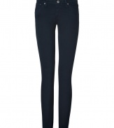 Exquisitely soft and super flattering, Adriano Goldschmieds dark navy cigarette jeans are essential for everyday looks - Classic five-pocket style, button closure, belt loops - Sleek slim fit through the knee - Team with oversized tops and statement studded accessories