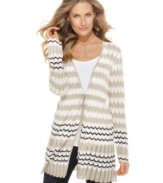 A chic patterned cardigan from Fever makes it easy to look great! The tie in front gives you a customizable fit, too.