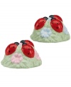 A trio of ladybugs and whimsical flowers make these Salt and Pepper shakers from Lenox the perfect addition to the casual dining table. Finished in easy-care earthenware.  Qualifies for Rebate