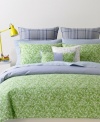 Tommy Hilfiger's Hydrangea Petals sheet set is the ideal complement to this bedding collection, featuring a classic blue and green railroad stripe.