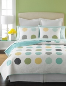 Pops of perfect hues create a minimalistic look upon this sham from Martha Stewart Collection. Its pure white cotton ground is quilted with a mosaic, circular pattern while playful blues, yellows, greens and grays offer a prim, modern look. (Clearance)